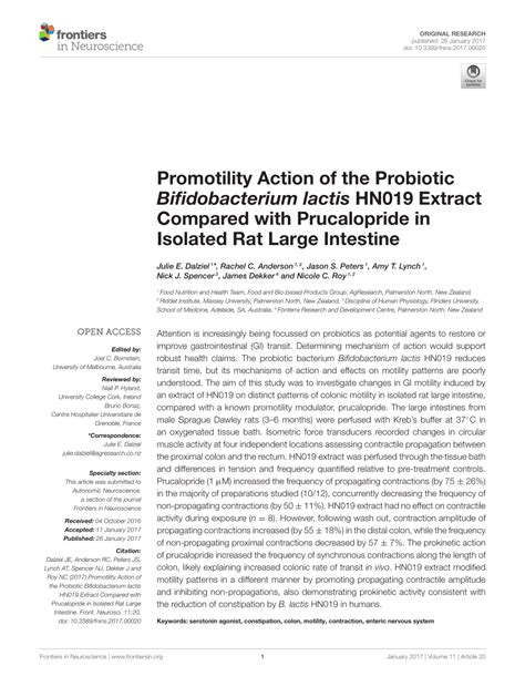 Pdf Promotility Action Of The Probiotic Bifidobacterium Lactis Hn019