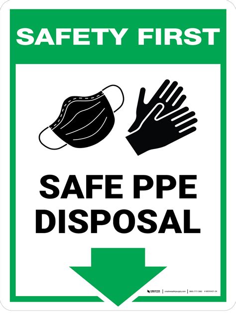 Safety First Safe Ppe Disposal Glove And Mask Arrow Down Wall Sign