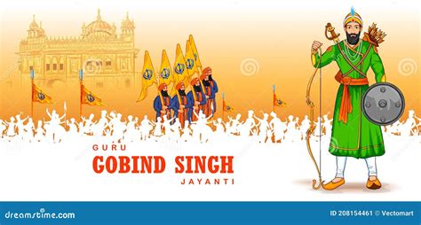 Happy Guru Gobind Singh Jayanti Festival For Sikh Celebration Background Cartoon Vector