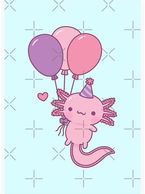 Cute Axolotl Holding Party Balloons Poster For Sale By Rustydoodle
