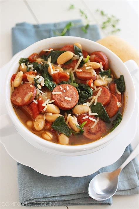 Smoked Sausage Spinach And White Bean Soup The Comfort Of Cooking