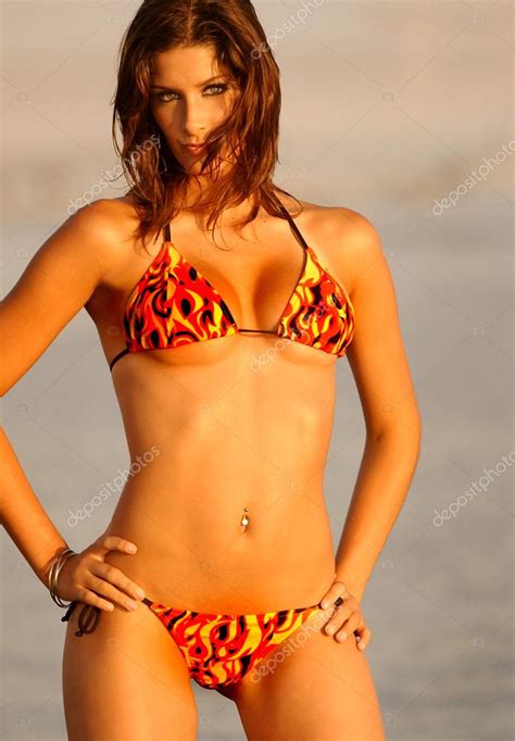 Stunning Standing Slim Hour Glass Shape Natural Perky Look Of A Real Beauty Fire Skimpy Bikini