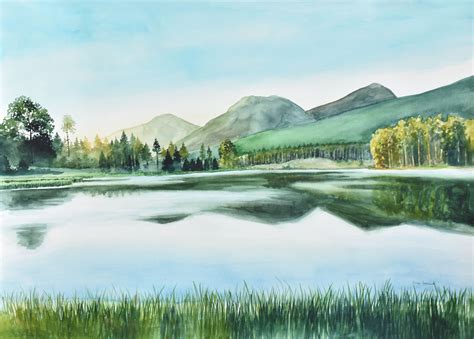 Original Watercolor Painting Lake Painting Reflection Watercolor