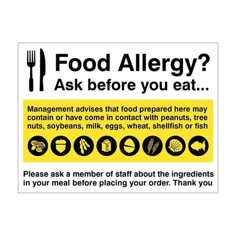 Food Allergy Ask Before You Eat Safety Sign Self Adhesive Vinyl