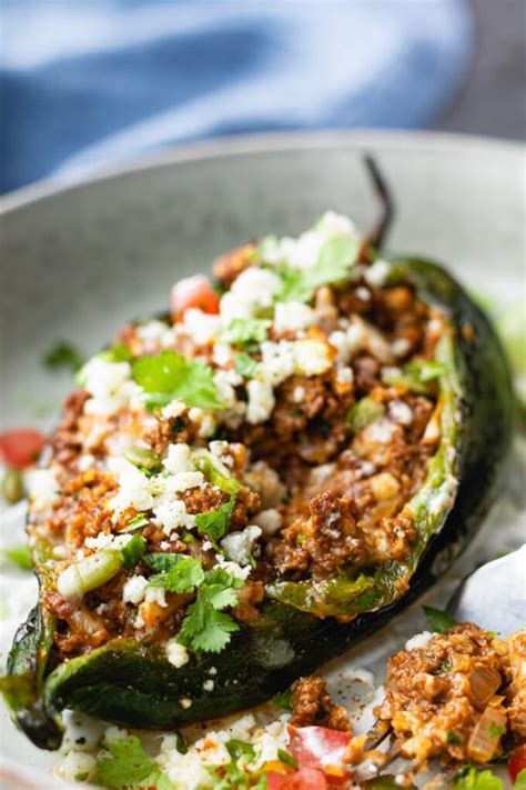 easy stuffed poblano peppers with ground beef beef poster