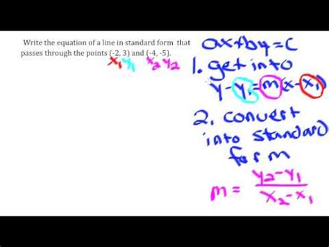 We begin by finding standard equations for hyperbolas centered at the origin. Write the equation of a line in standard form given two points - YouTube