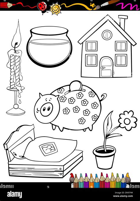 Dibujos Animados Para Colorear Objetos Home Page Imagen Vector De Stock