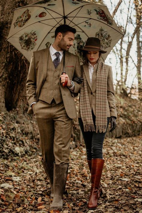 Tweed Styled Photo Shoot For A Couple In English Autumn Woods Countryside Fashion English