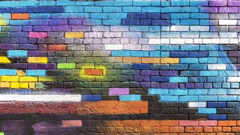 Download Wallpaper 2048x1152 Wall Brick Colorful Paint Street Art