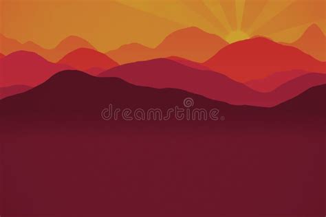 Landscape With Silhouettes Of Mountains And Forest At Sunrise Stock