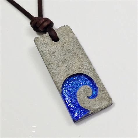 Concrete Jewelry Surfer Necklace Blue Glass Minimalist Etsy