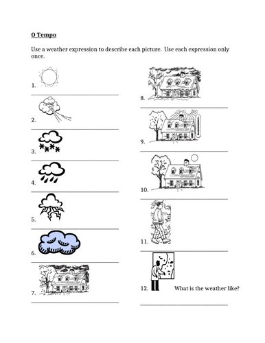 Tempo Weather In Portuguese Worksheet Teaching Resources