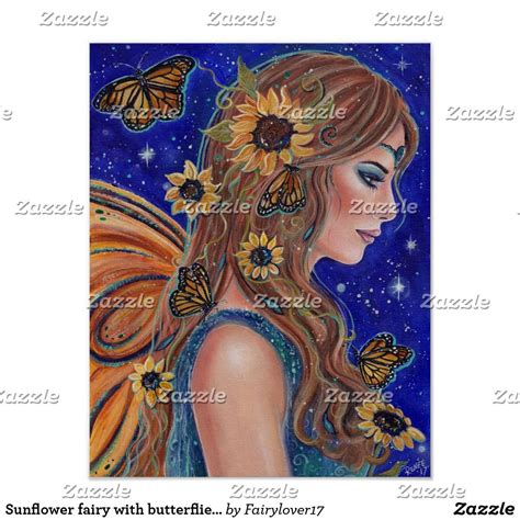 Sunflower Fairy With Butterflies Art By Renee Poster Zazzle