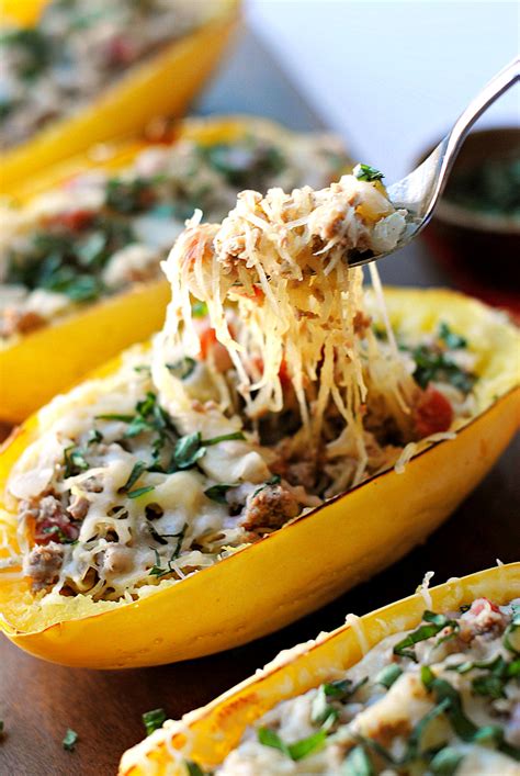 Spaghetti Squash Boats With Spicy Sausage Eat Yourself
