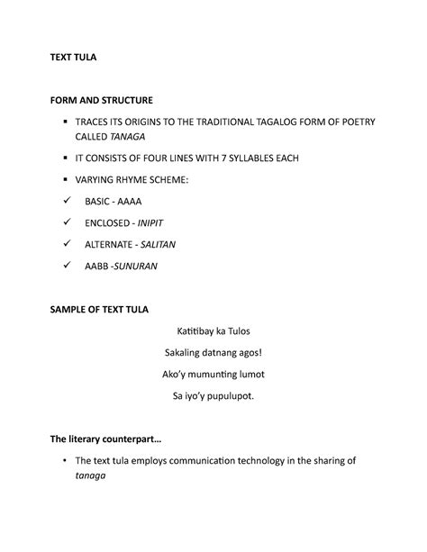 Text Tula Lecture Notes 1 Text Tula Form And Structure Traces Its