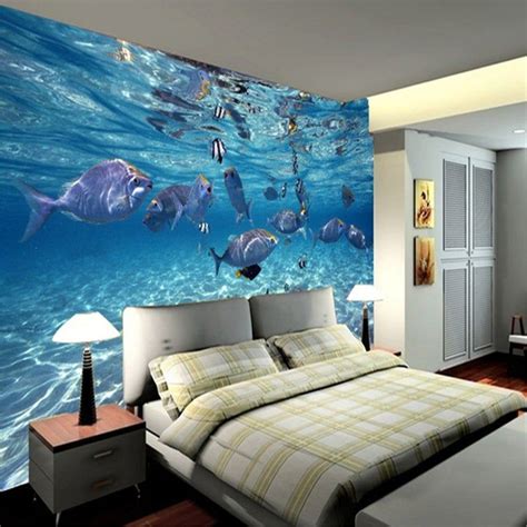 3d Underwater World Blue Ocean Fishes Photo Wallpaper Custom Stereo