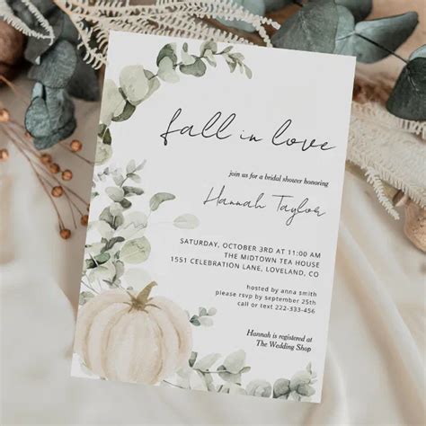 Fall In Love Greenery Pumpkin Fall Bridal Shower Invitation Zazzle