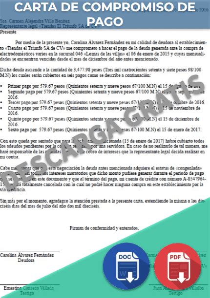 Carta Compromiso De Pago 【 Ejemplos Y Formatos 】word Pdf