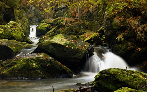 Download Wallpaper 3840x2400 Waterfall Stones Moss Branches Water