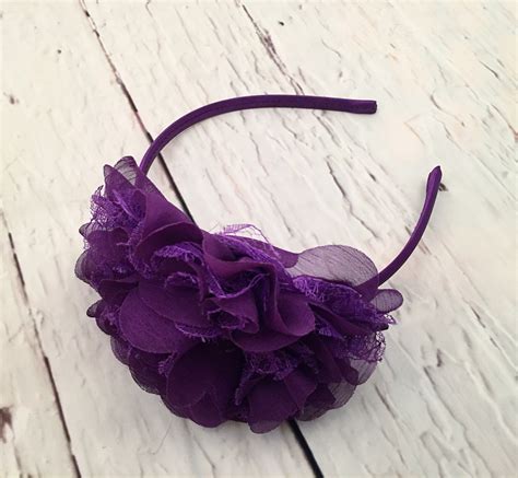 Purple Flower Headband Large Bow Headband Lace Chiffon