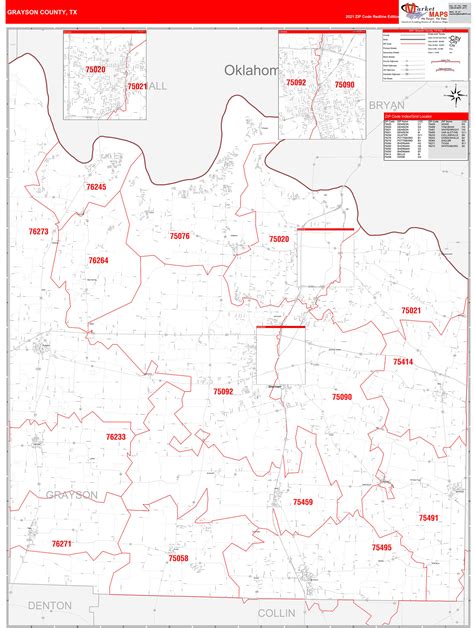 Grayson County Tx Zip Code Wall Map Red Line Style By Marketmaps