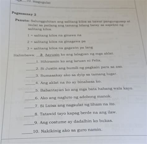 Panuto Salungguhitan Ang Salitang Kilos Sa Bawat Pangungusap Atisulat