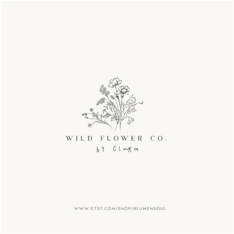 Wild Flower Logo Flower Logo Design Premade Logo Botanical Etsy
