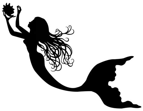 Swimming Mermaid Silhouette Keeping A Shell With A Pearl In Hand Tattoo