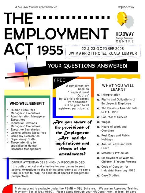 The employment act, 1955 is the main legislation on labour matters in malaysia. The Employment Act 1955 | Employment | Overtime