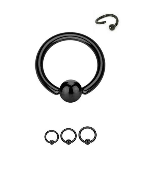 Black 316l Surgical Steel Annealed Nose Ring Hoop Fixed Captive Bead 16g Ebay