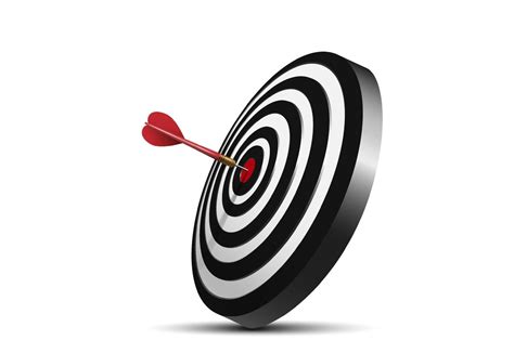 Red Dart Hit To Center Of Dartboard Arrow On Bullseye In Target