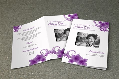 Purple Flower Funeral Program Template Printable Memorial
