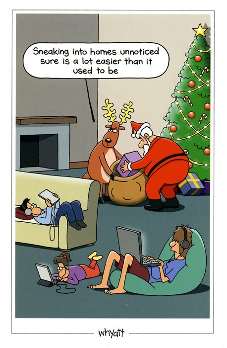 Santa Sneaking Unnoticed Christmas Humor Funny Christmas Cartoons Funny Birthday Cards