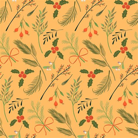 Seamless Christmas Pattern With Mistletoe Spruce Branches Green