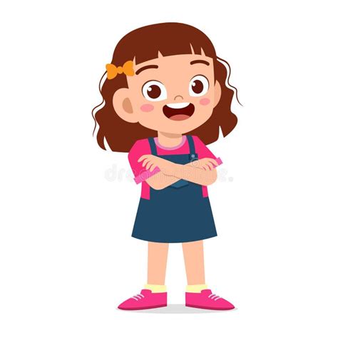Happy Cute Smile Kid Girl Crossed Arms Stock Illustration