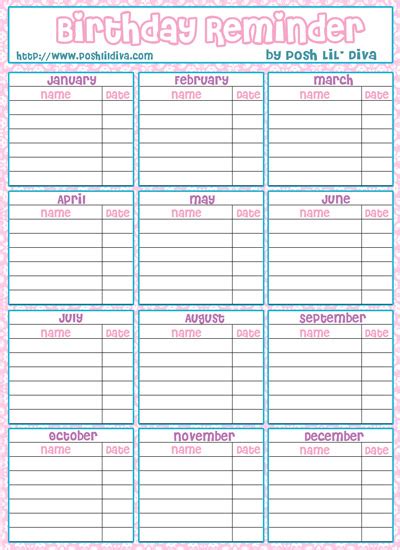 7 Best Images Of Birthday Reminder Chart Printable Free Printable