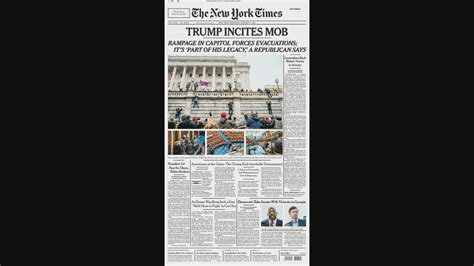 Newspaper Front Pages Worldwide Following Us Capitol Riot