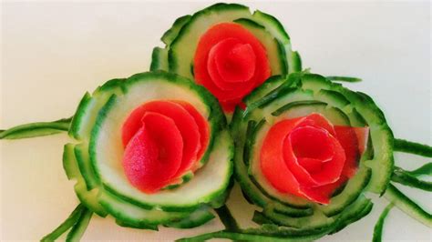 How To Make Cucumber Flowers Vegetable Rose Garnish Sushi Garnish