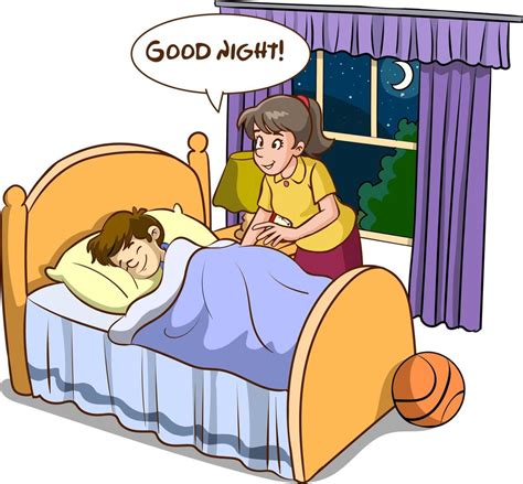 Sleepy Yawning Kids And Parents Good Night Cartoon Vector 21081226