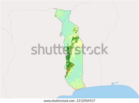 High Detailed Vector Togo Physical Map เวกเตอร์สต็อก ปลอดค่าลิขสิทธิ์
