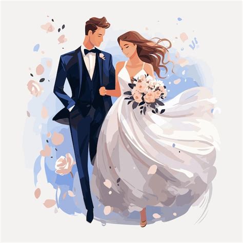 Ilustración De Vector De Pareja De Boda Vector Premium