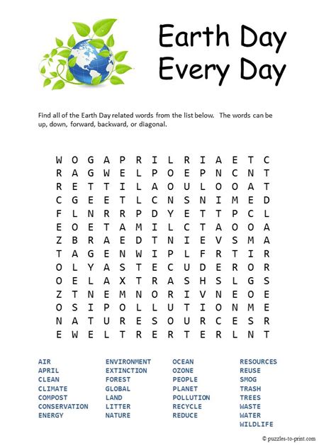 Free Printable Earth Day Word Search Perfect For Getting In The