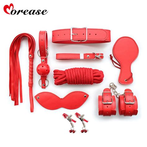 Buy Morease 8pcsset Whip Mouth Gag Blinder Nipple Clips Rope Collar Handcuffs