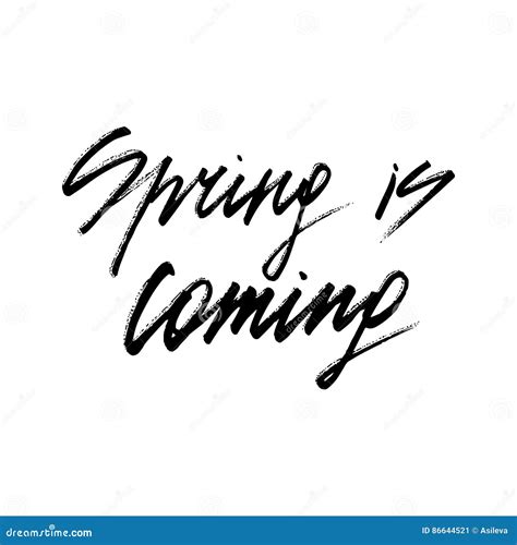 Spring Is Coming Ink Modern Brush Calligraphy Stock Vector