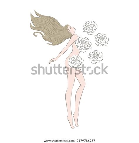 Flowers Beautiful Naked Woman Vector Illustration Stock Vector Royalty