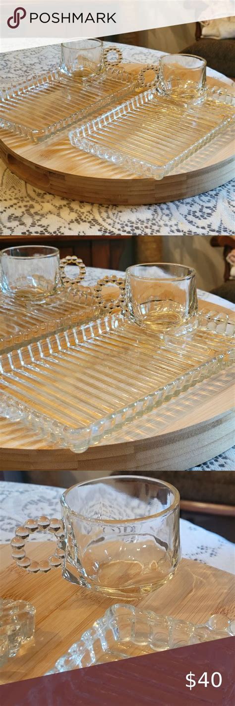 Vintage Hazel Atlas Snack And Sip Trays With Glasses Set Of In