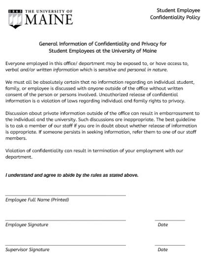 Confidentiality Policy Sample Student Employment University Of Maine