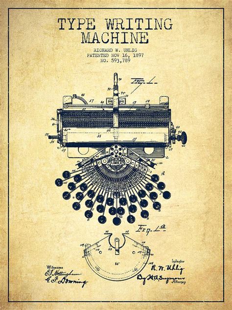 Type Writing Machine Patent Drawing From 1897 Vintage Digital Art By