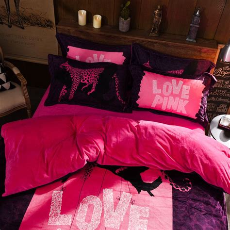 Victoria S Secret Velvet Warm Pink Printing Bedding Set Zm