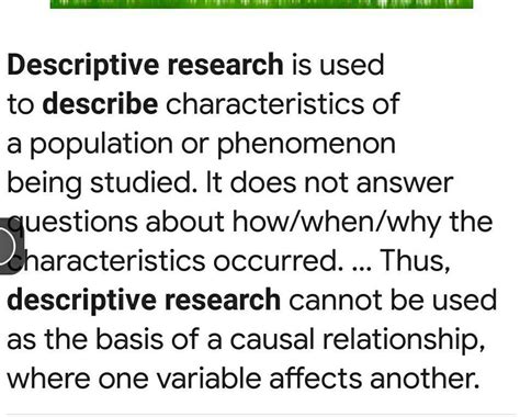 The purpose of descriptive research is, of course, to describe, as well as explain, or validate some sort of hypothesis or objective when it comes to however, focus groups and our exploratory research design supplement this departure. the definition of descriptive research according to expert ...